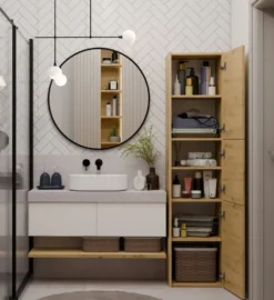 Colonna bagno moderna 40x170 cm a 3 ante rovere CBT9
