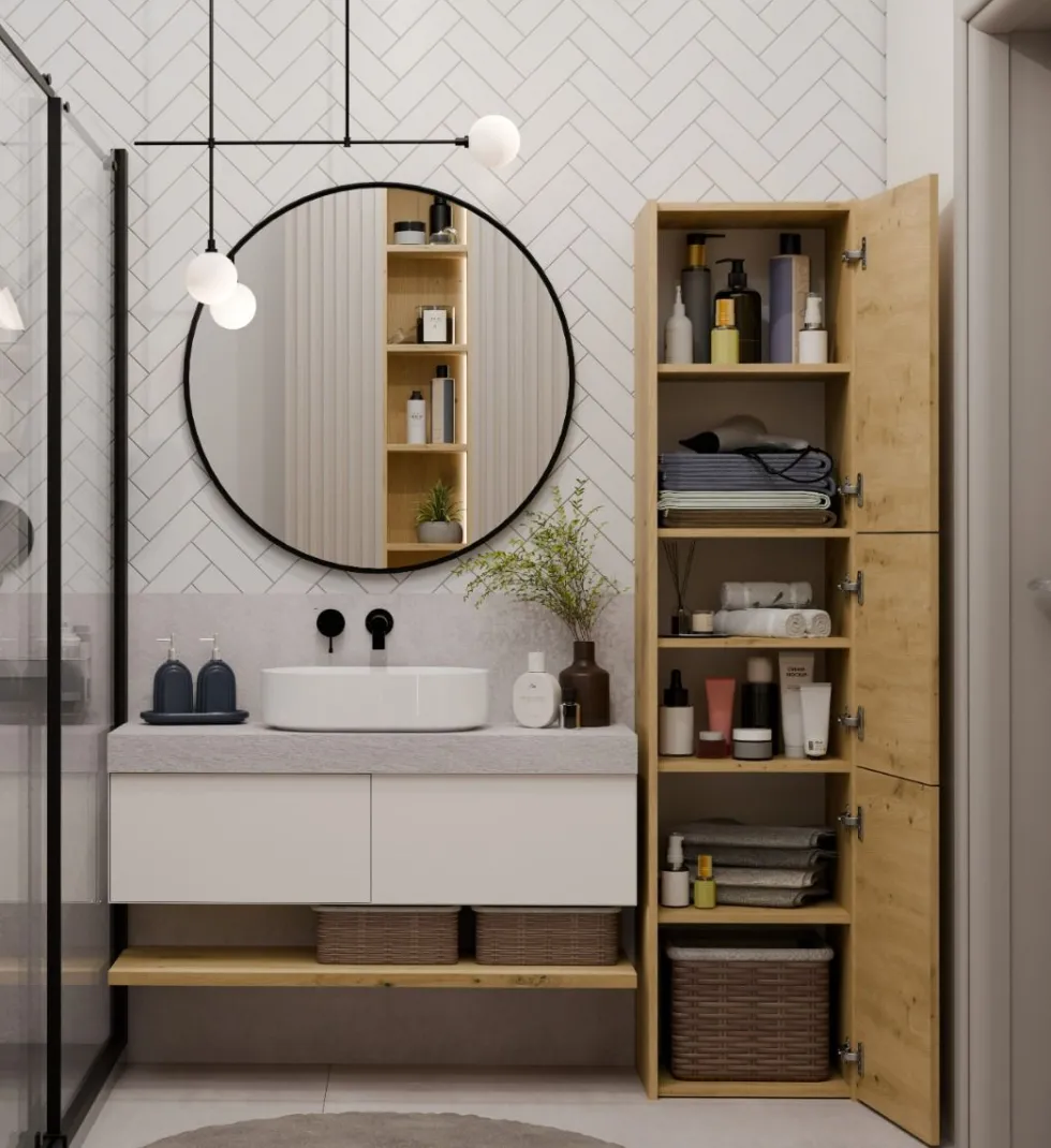 Colonna bagno moderna 40x170 cm a 3 ante rovere CBT9