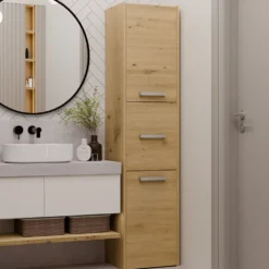 Colonna bagno moderna 40x170 cm a 3 ante rovere CBT9