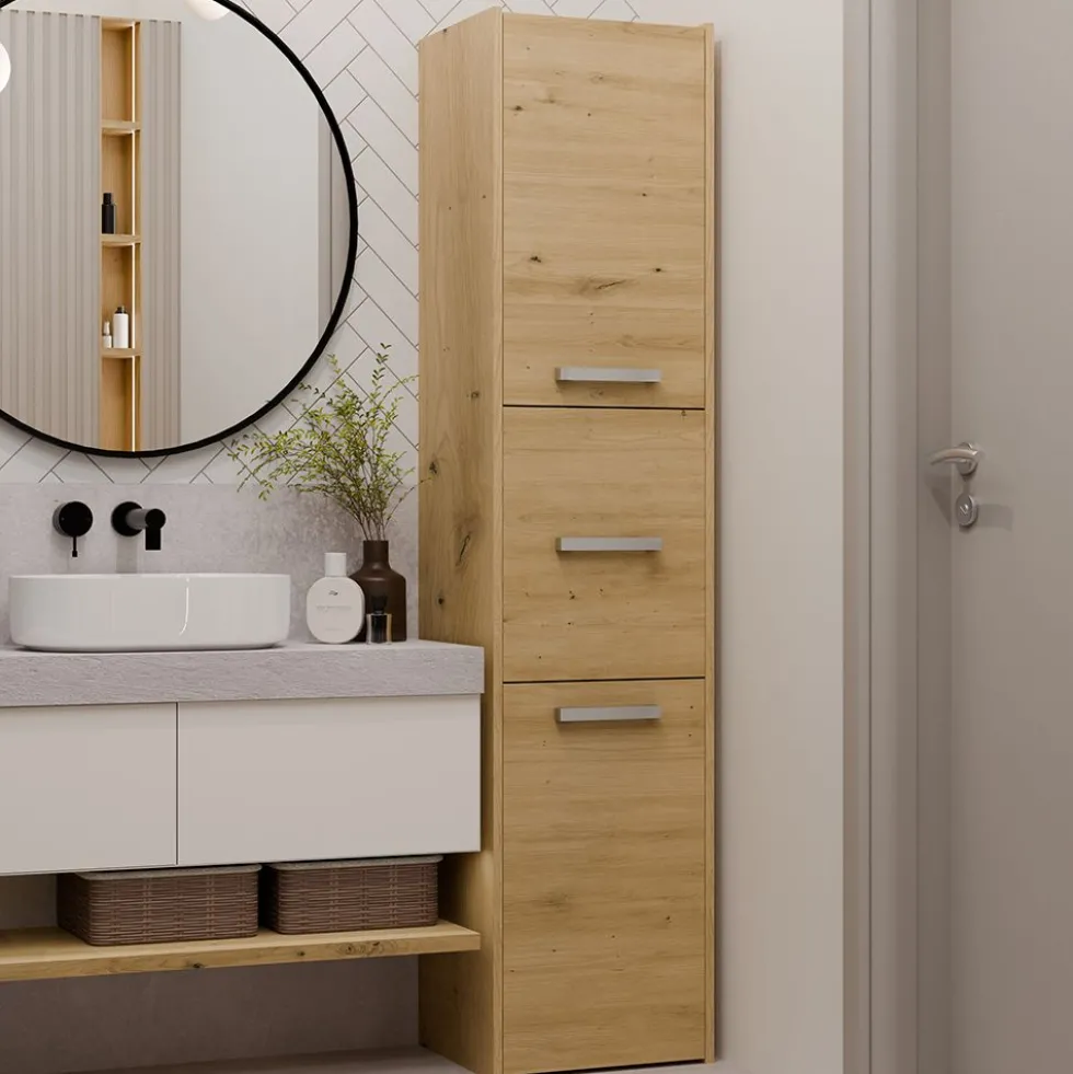 Colonna bagno moderna 40x170 cm a 3 ante rovere CBT9