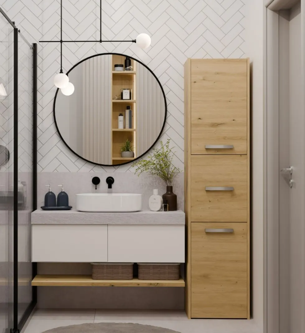 Colonna bagno moderna 40x170 cm a 3 ante rovere CBT9