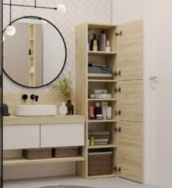 Colonna bagno moderna 40x170 cm a 3 ante rovere chiaro CBT9