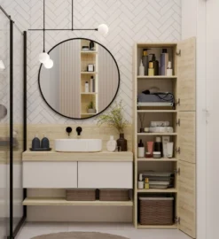 Colonna bagno moderna 40x170 cm a 3 ante rovere chiaro CBT9