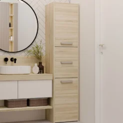 Colonna bagno moderna 40x170 cm a 3 ante rovere chiaro CBT9