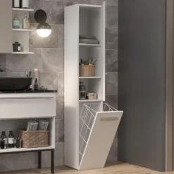 Colonna bagno salvaspazio 31x174 con cesto portabiancheria bianco lucido CBT5