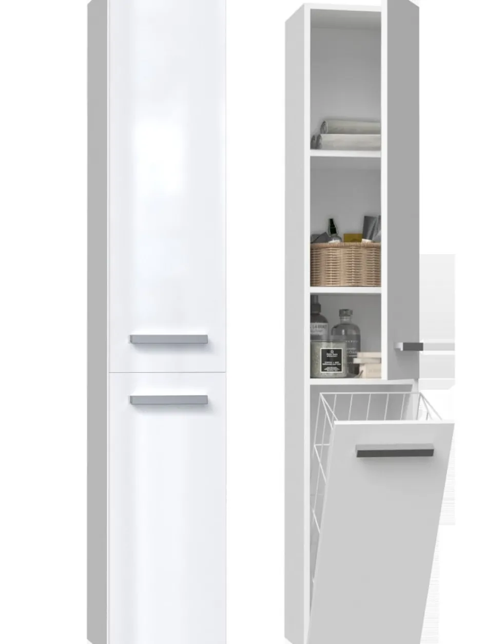 Colonna bagno salvaspazio 31x174 con cesto portabiancheria bianco lucido CBT5