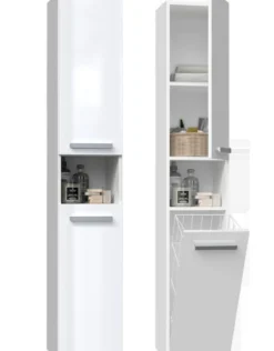 Colonna bagno salvaspazio 31x174 con cesto portabiancheria bianco lucido CBT4