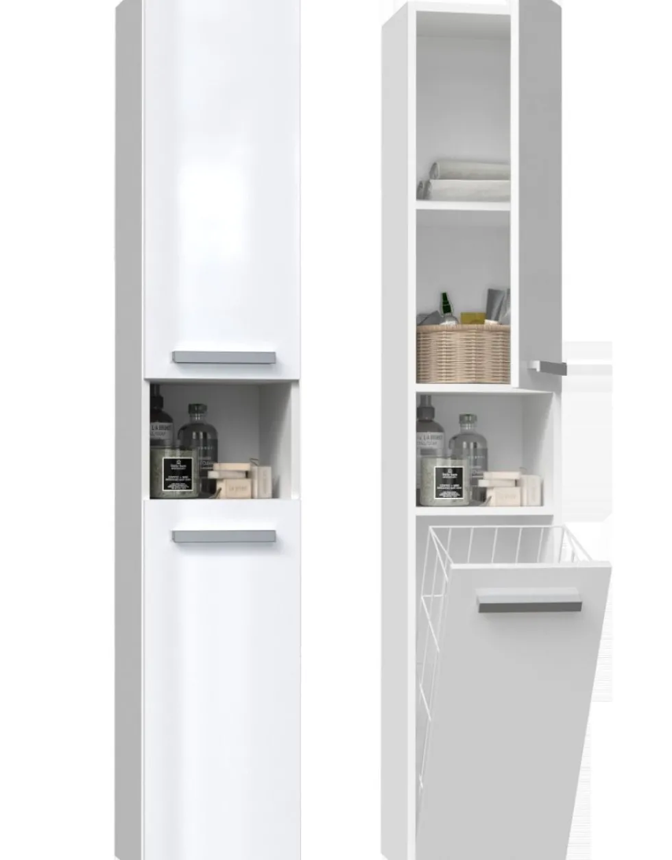 Colonna bagno salvaspazio 31x174 con cesto portabiancheria bianco lucido CBT4