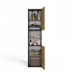 Colonna bagno salvaspazio 40x170 cm con vani a giorno rovere e antracite CBT8