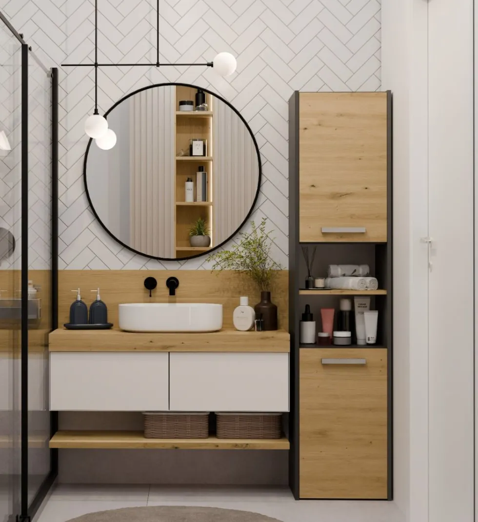 Colonna bagno salvaspazio 40x170 cm con vani a giorno rovere e antracite CBT8