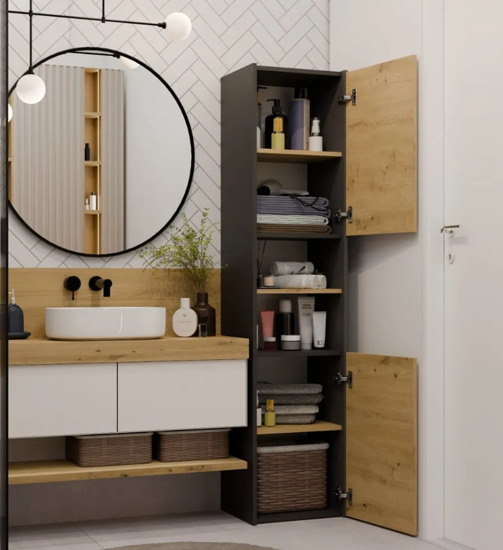 Colonna bagno salvaspazio 40x170 cm con vani a giorno rovere e antracite CBT8