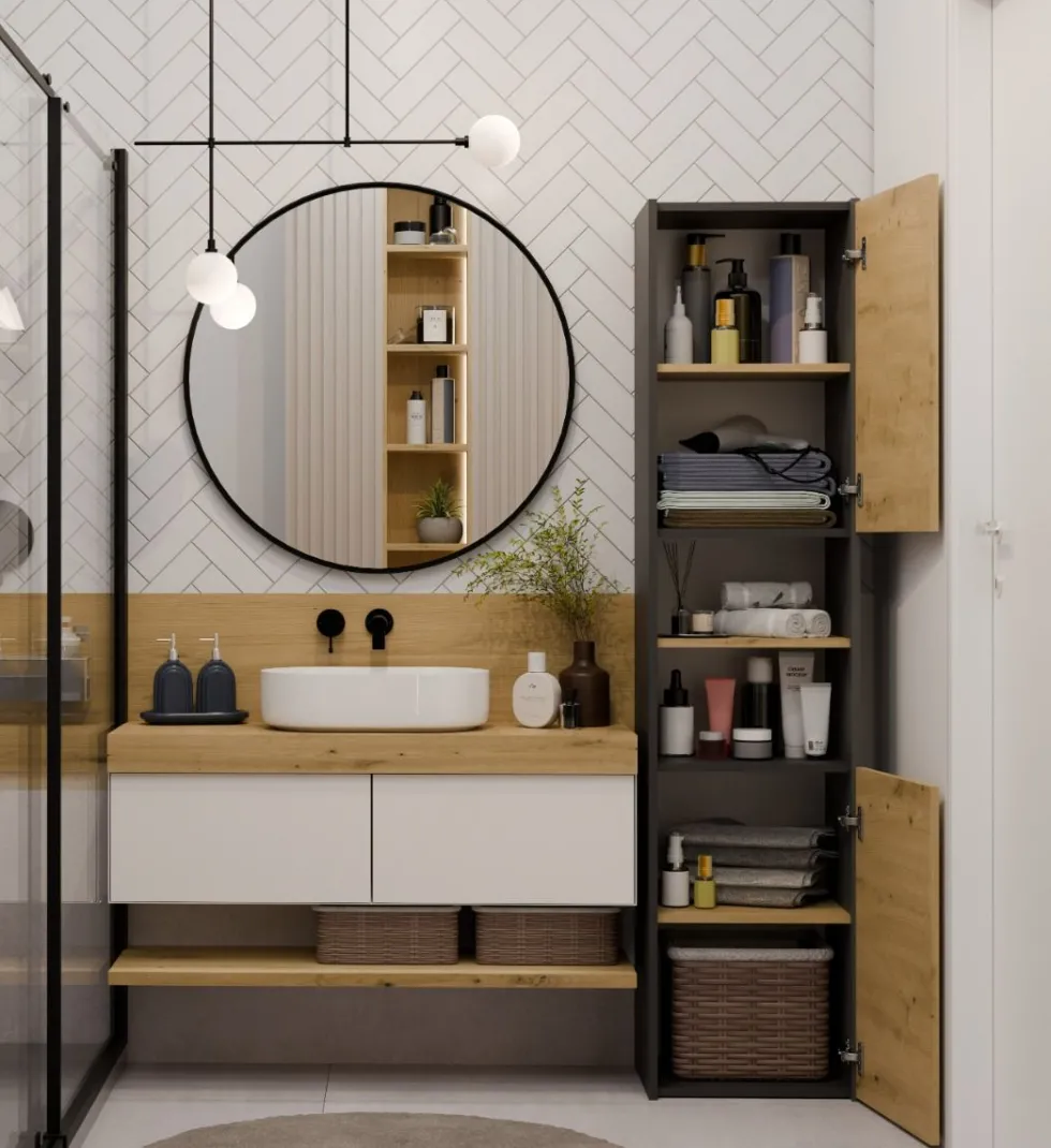Colonna bagno salvaspazio 40x170 cm con vani a giorno rovere e antracite CBT8