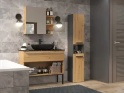Colonna bagno salvaspazio 31x174 con cesto portabiancheria rovere e antracite CBT4