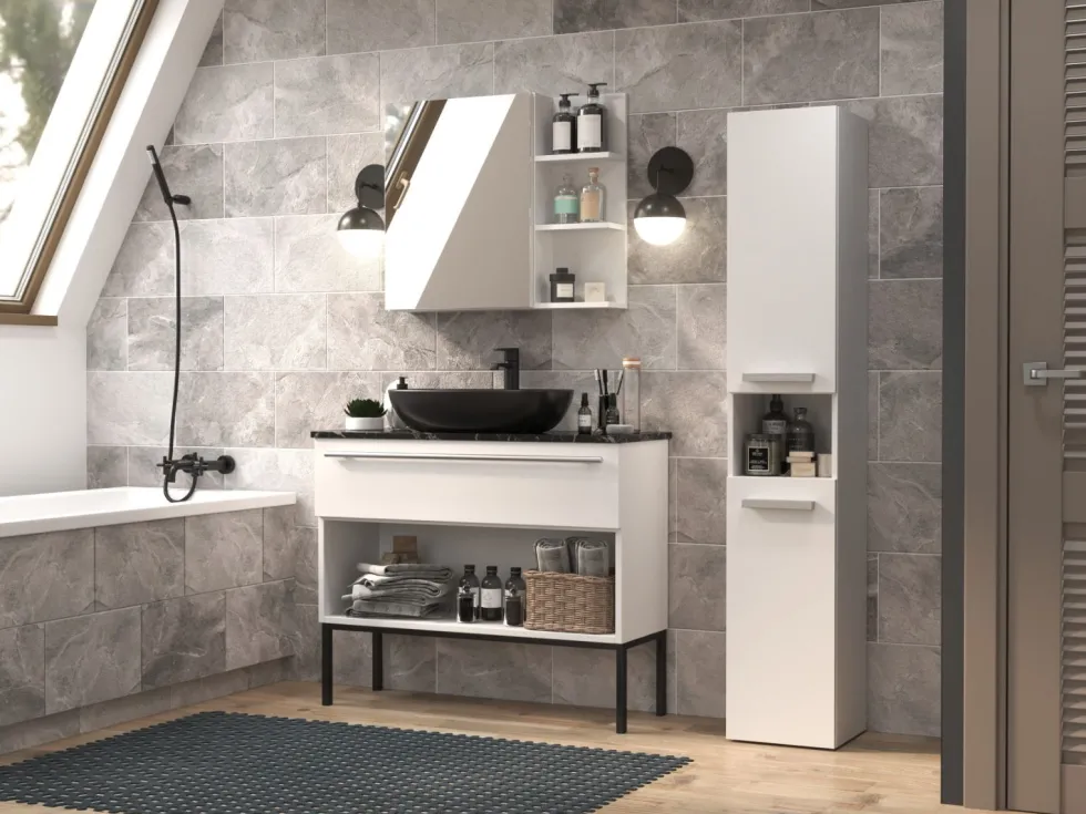Colonna bagno salvaspazio 31x174 con cesto portabiancheria bianco opaco CBT4