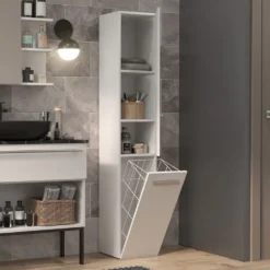 Colonna bagno salvaspazio 31x174 con cesto portabiancheria bianco opaco CBT5