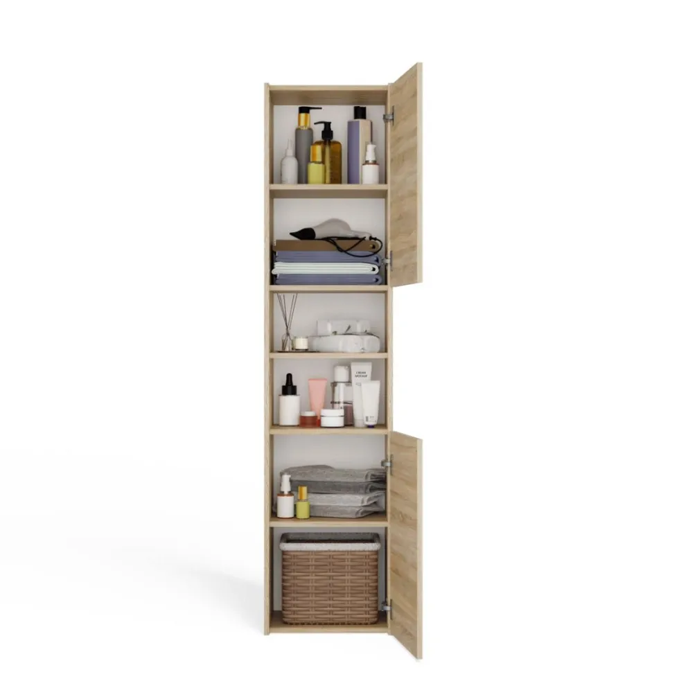 Colonna bagno salvaspazio 40x170 cm con vani a giorno rovere chiaro CBT8