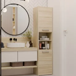 Colonna bagno salvaspazio 40x170 cm con vani a giorno rovere chiaro CBT8