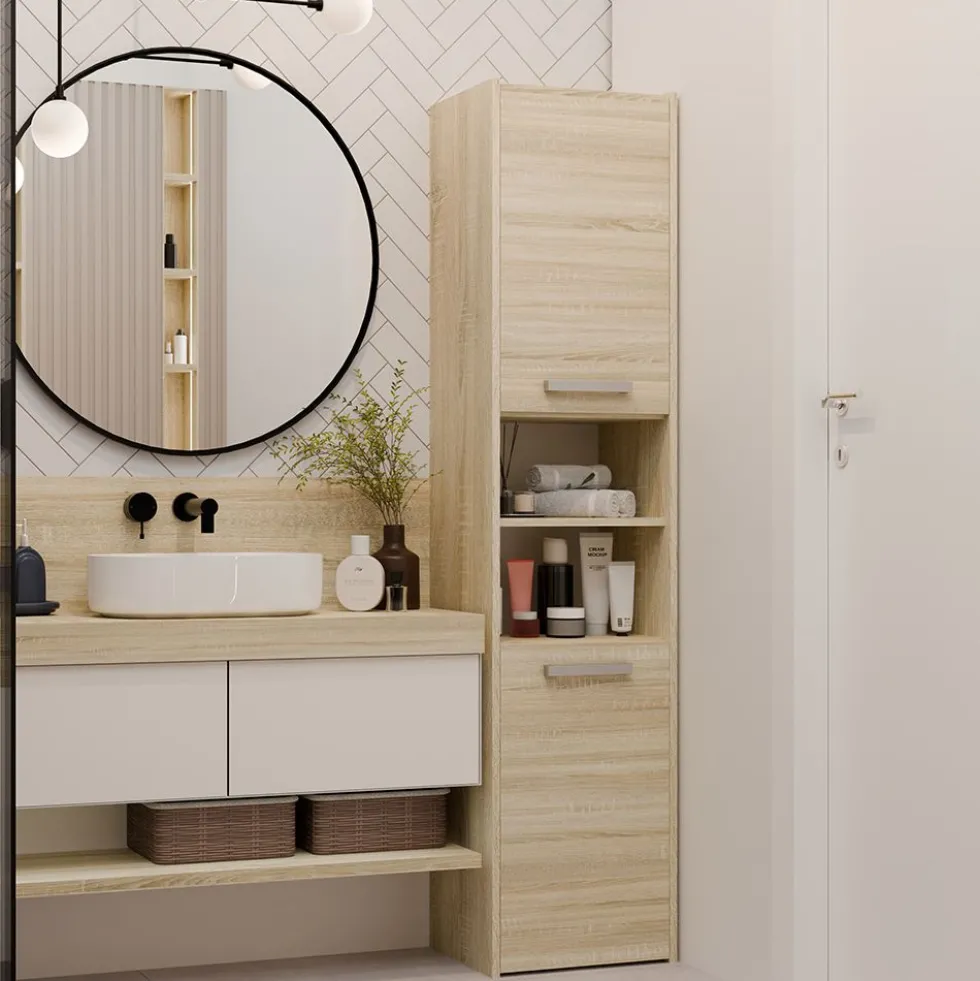 Colonna bagno salvaspazio 40x170 cm con vani a giorno rovere chiaro CBT8
