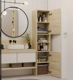 Colonna bagno salvaspazio 40x170 cm con vani a giorno rovere chiaro CBT8