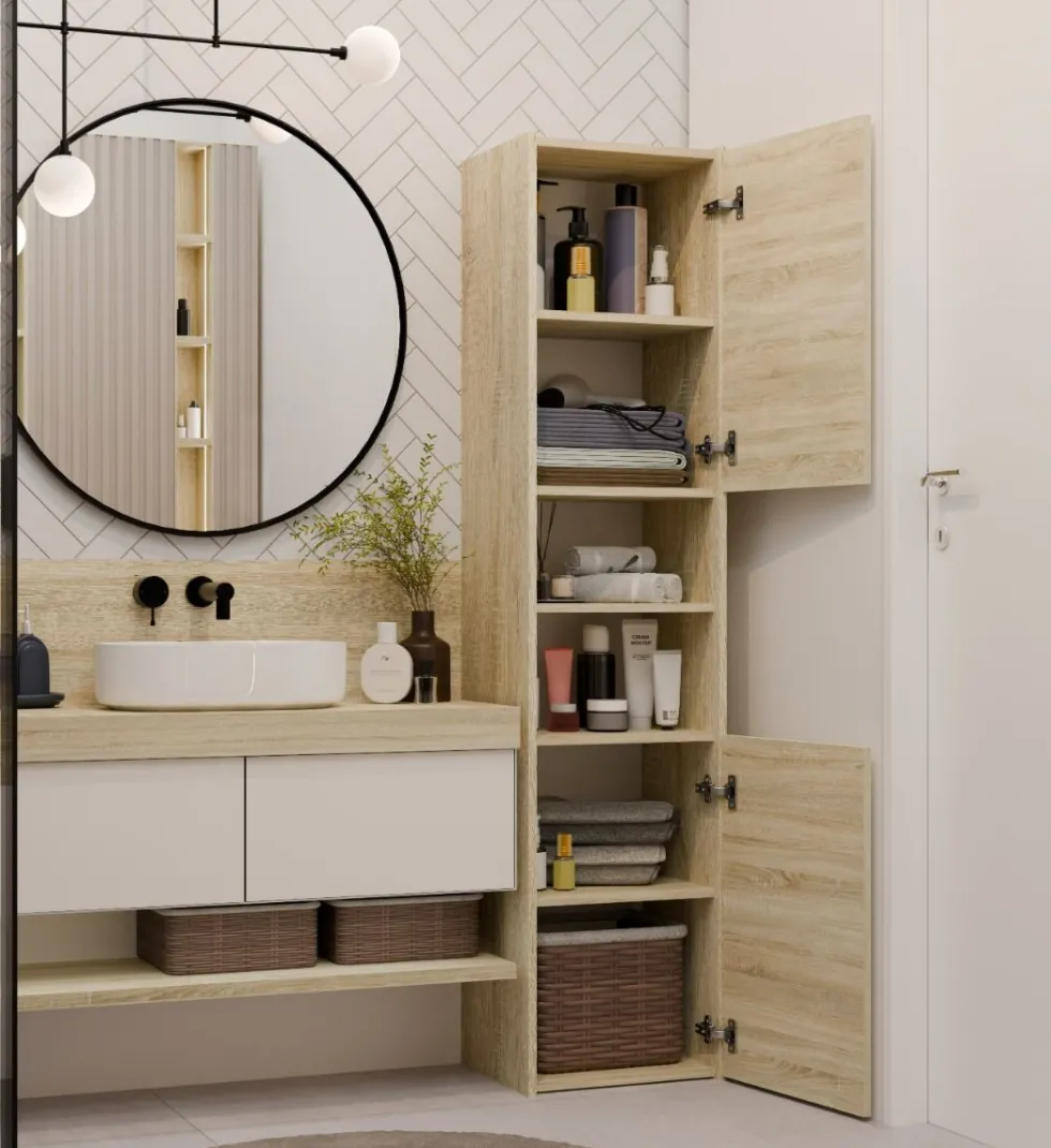 Colonna bagno salvaspazio 40x170 cm con vani a giorno rovere chiaro CBT8