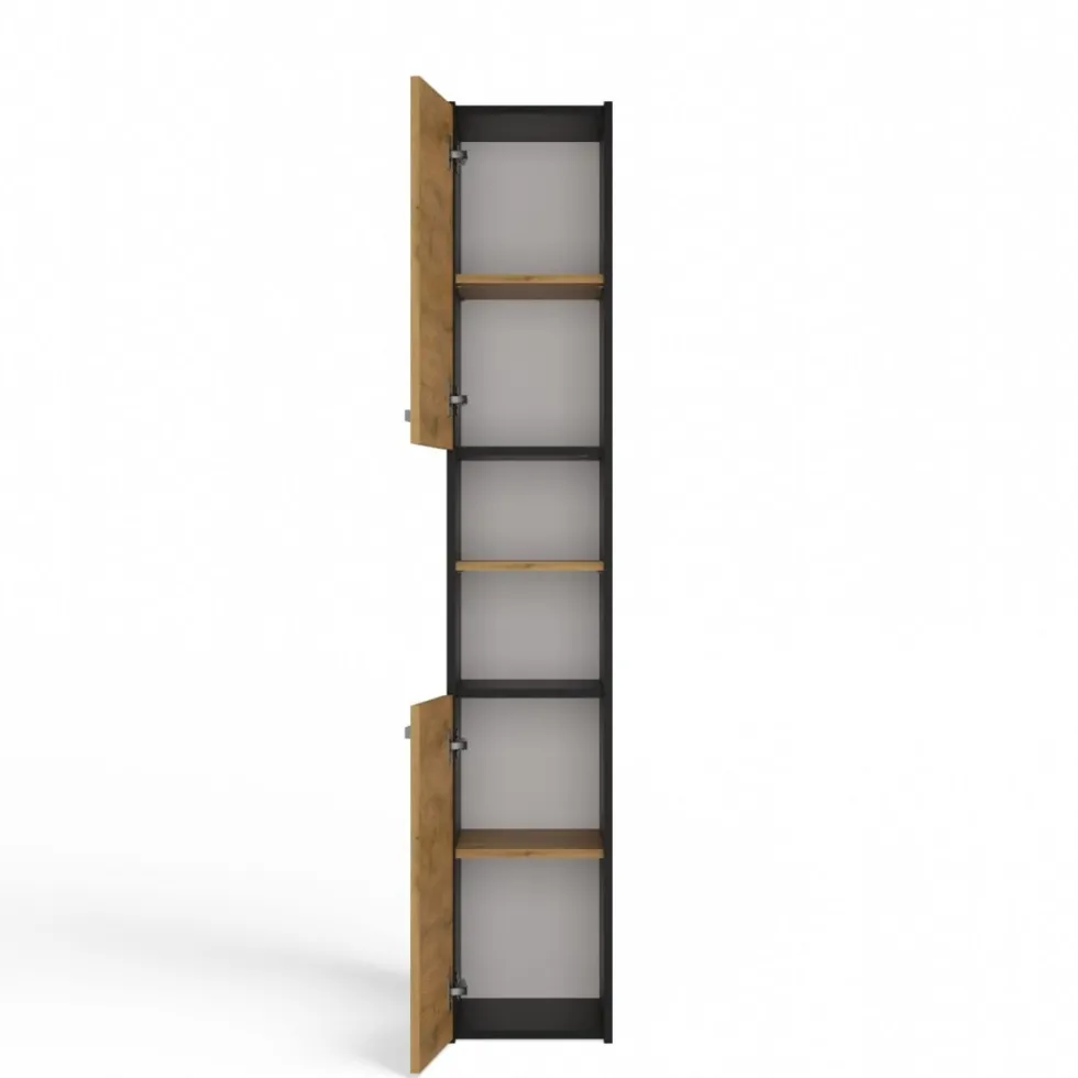 Colonna bagno salvaspazio 30x170 cm con ante e mensola rovere e antracite CBT6