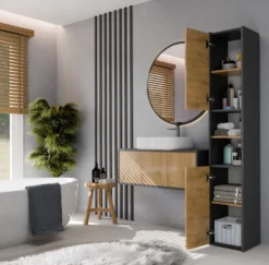 Colonna bagno salvaspazio 30x170 cm con ante e mensola rovere e antracite CBT6