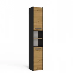 Colonna bagno salvaspazio 30x170 cm con ante e mensola rovere e antracite CBT6