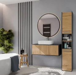 Colonna bagno salvaspazio 30x170 cm con ante e mensola rovere e antracite CBT6