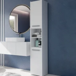 Colonna bagno salvaspazio 30x170 cm con ante e mensola bianco opaco CBT6