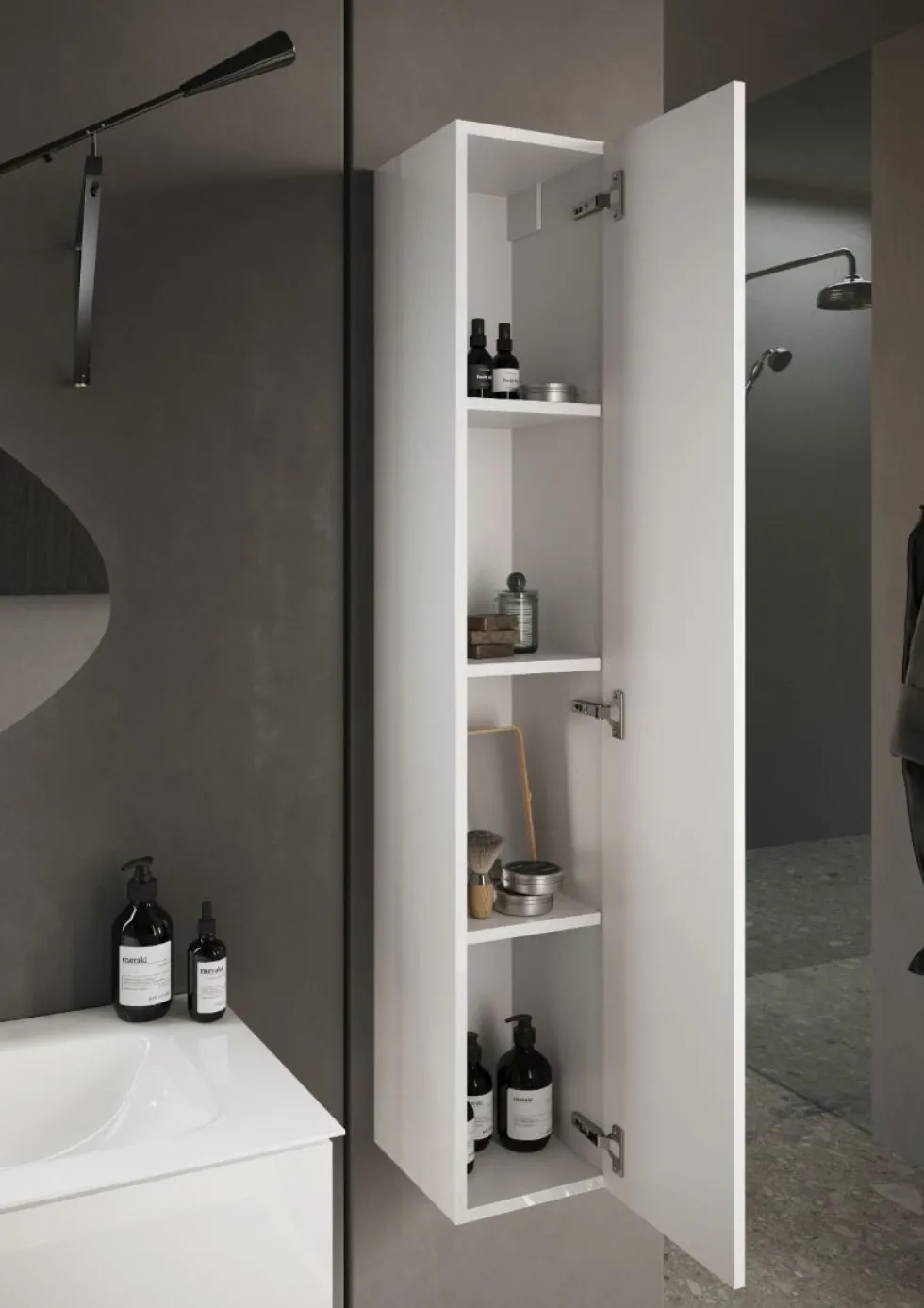Colonna bagno sospesa 25x138 cm bianco lucido con 4 ripiani COL2