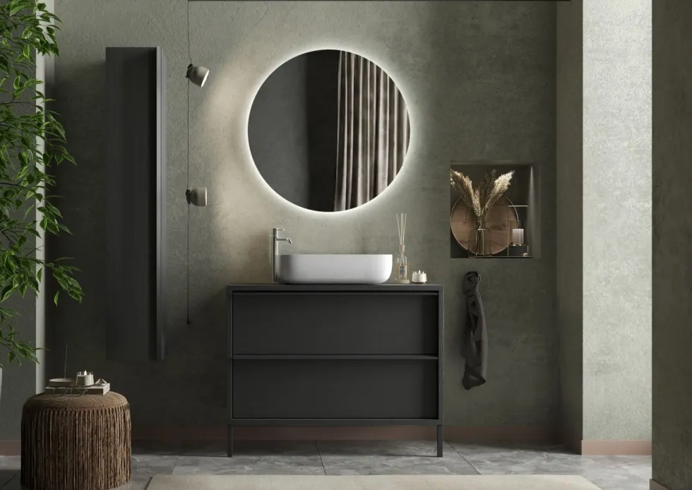 Colonna bagno sospesa 26x138 cm nera con 4 ripiani COL3