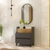 Comò con specchio 70x80x48 cm, 3 cassetti rovere scuro, beige e grafite CU47