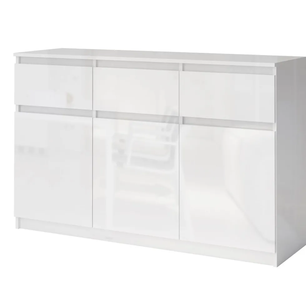 Comò mimimal con 3 cassetti e 3 ante color bianco lucido CG40
