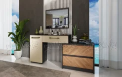 Comò moderno con specchio 165x75 cm beige, noce e nero CU43