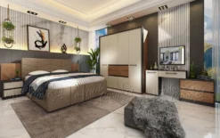 Comò moderno con specchio 165x75 cm beige, noce e nero CU43