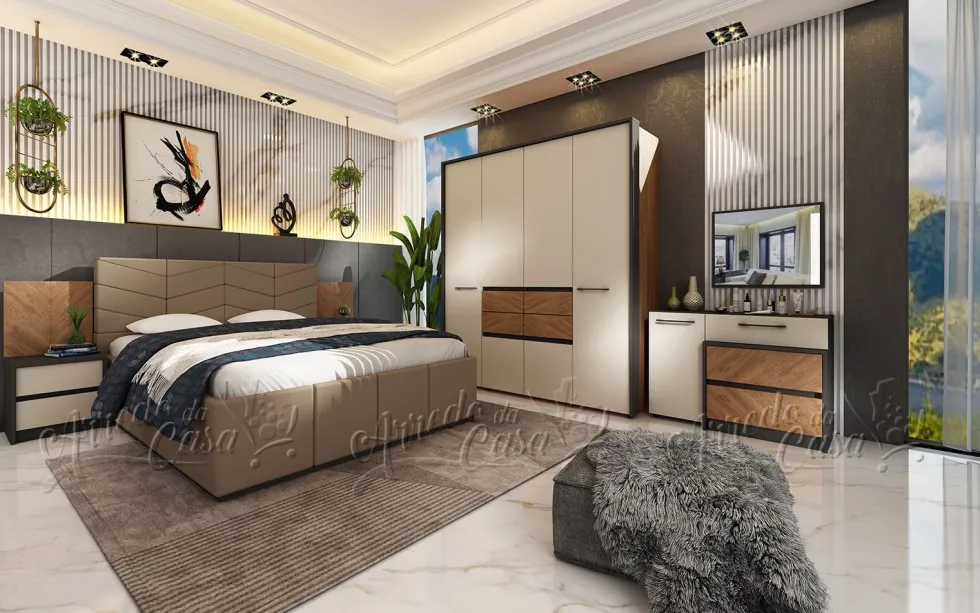 Comò moderno con specchio 165x75 cm beige, noce e nero CU43