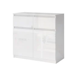 Comò moderno piccolo con 2 cassetti e 2 ante bianco lucido CG41