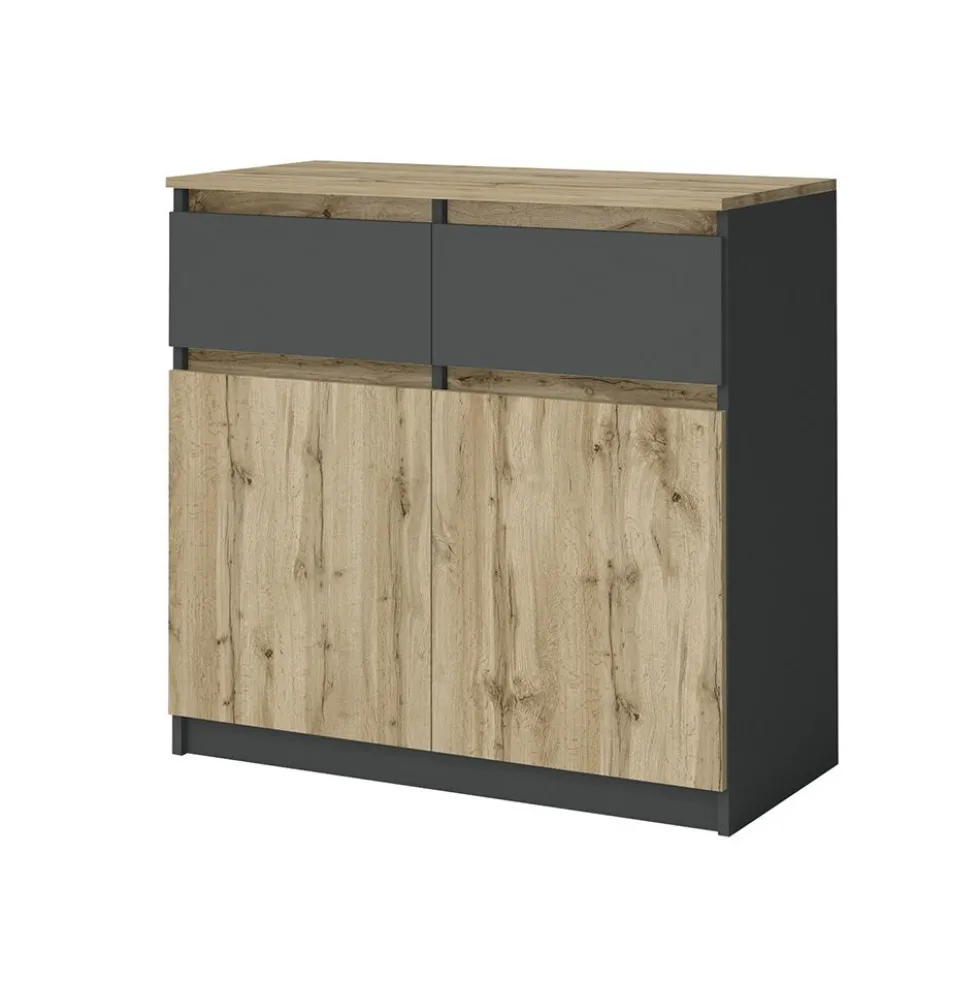 Comò moderno piccolo con 2 cassetti e 2 ante rovere e antracite CG41