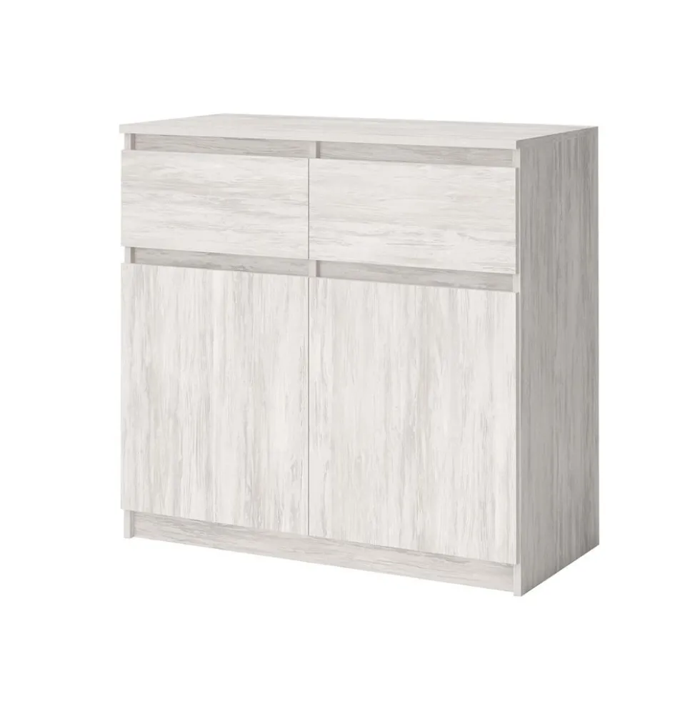 Comò moderno piccolo con 2 cassetti e 2 ante bianco legno CG41