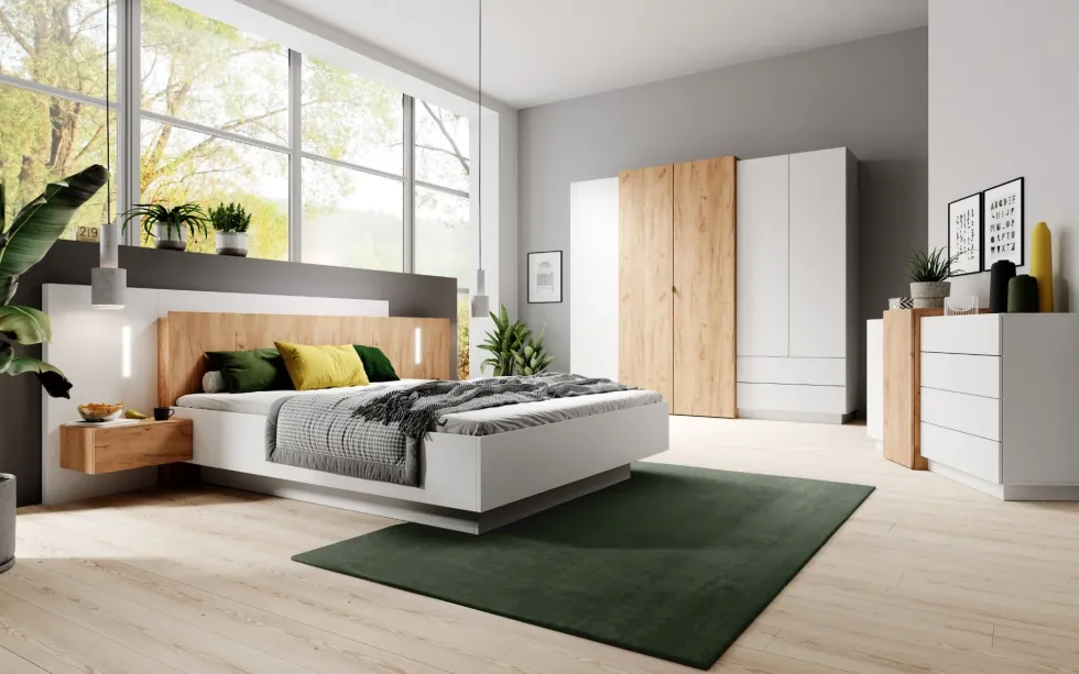 Comò moderno 160x88cm bianco lucido e rovere CLK9