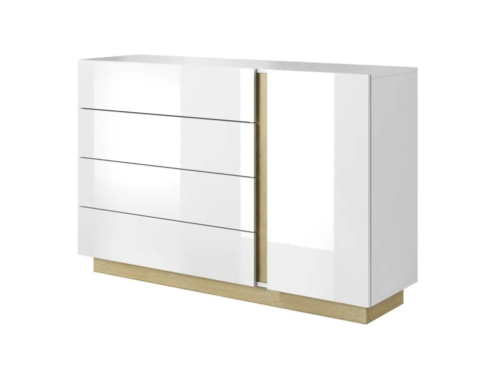 Comò moderno 138x90cm con 3 cassetti e 1 anta bianco lucido CLK1