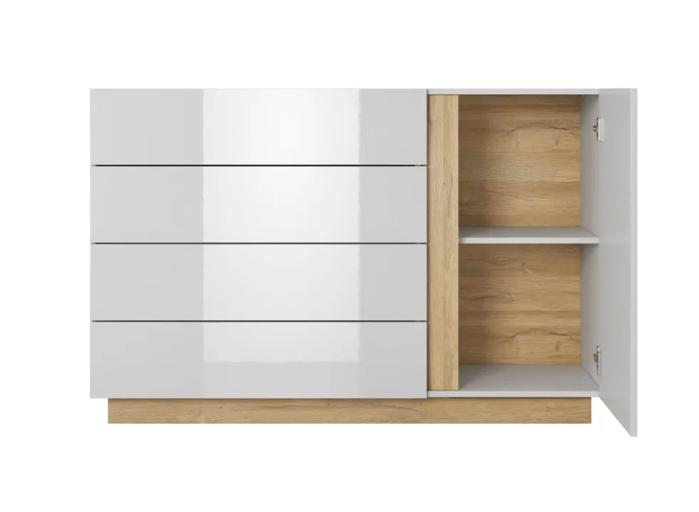 Comò moderno 138x90cm con 3 cassetti e 1 anta bianco lucido CLK1