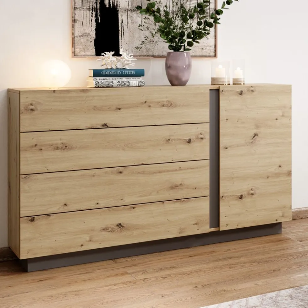 Comò moderno 138x90cm con 3 cassetti e 1 anta rovere CLK1