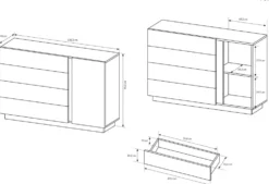 Comò moderno 138x90cm con 3 cassetti e 1 anta rovere CLK1