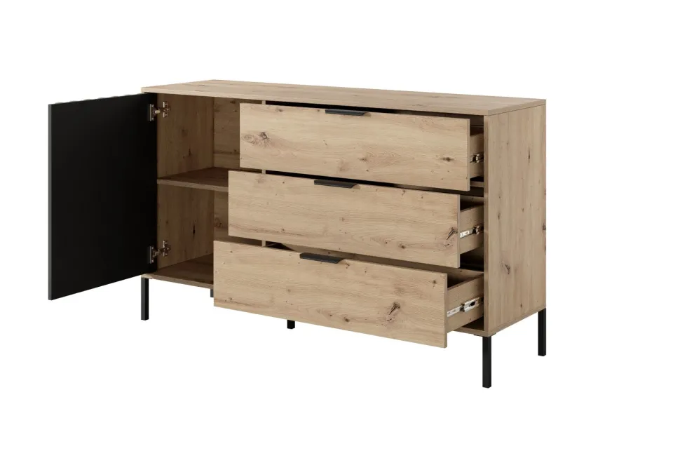 Comò moderno 137x81cm rovere naturale con dettagli neri CLK7