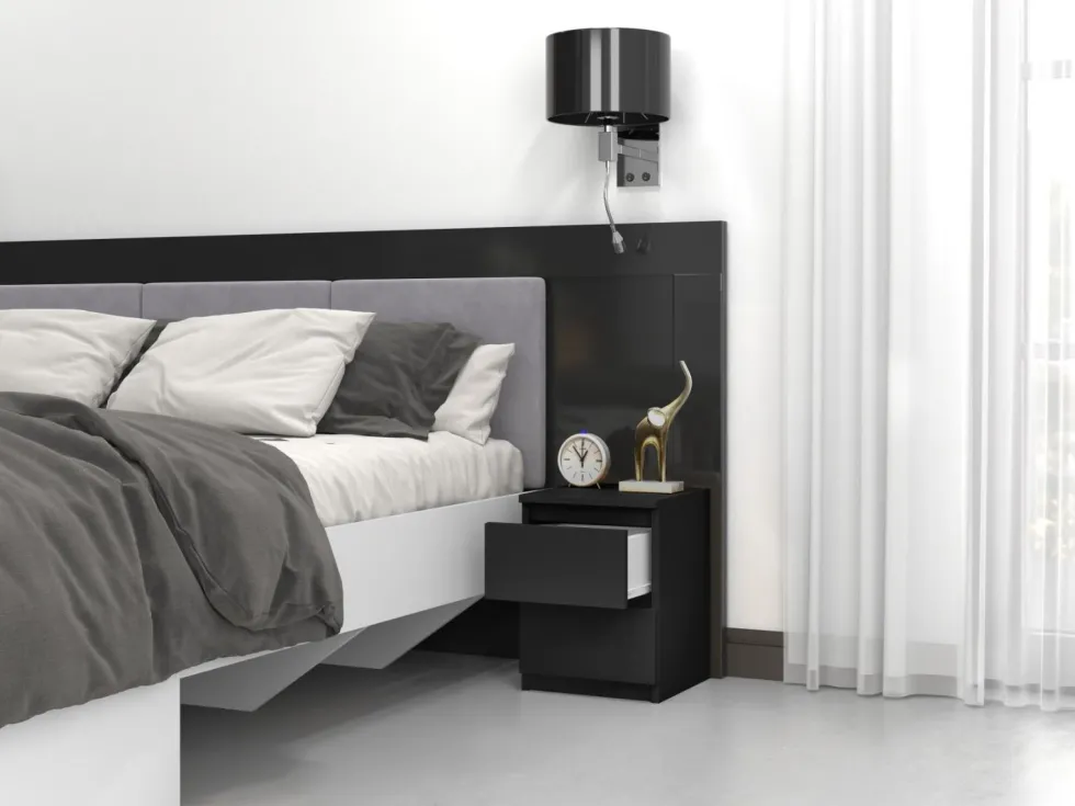 Comodino con 2 cassetti 30x40 cm nero COT7