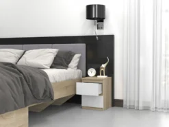 Comodino con 2 cassetti 30x40 cm rovere chiaro e bianco COT7