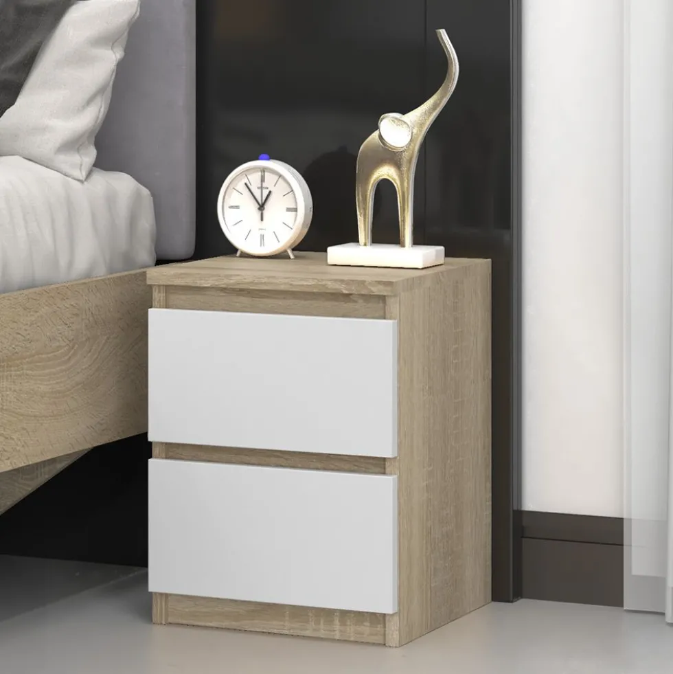 Comodino con 2 cassetti 30x40 cm rovere chiaro e bianco COT7