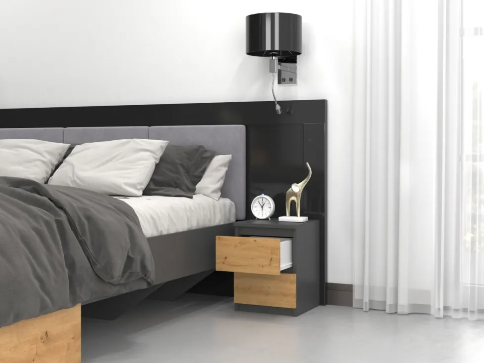 Comodino con 2 cassetti 30x40 cm rovere e antracite COT7