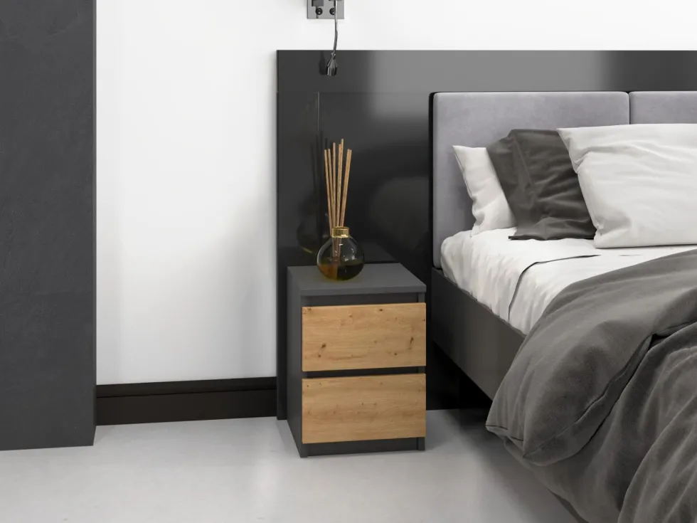 Comodino con 2 cassetti 30x40 cm rovere e antracite COT7